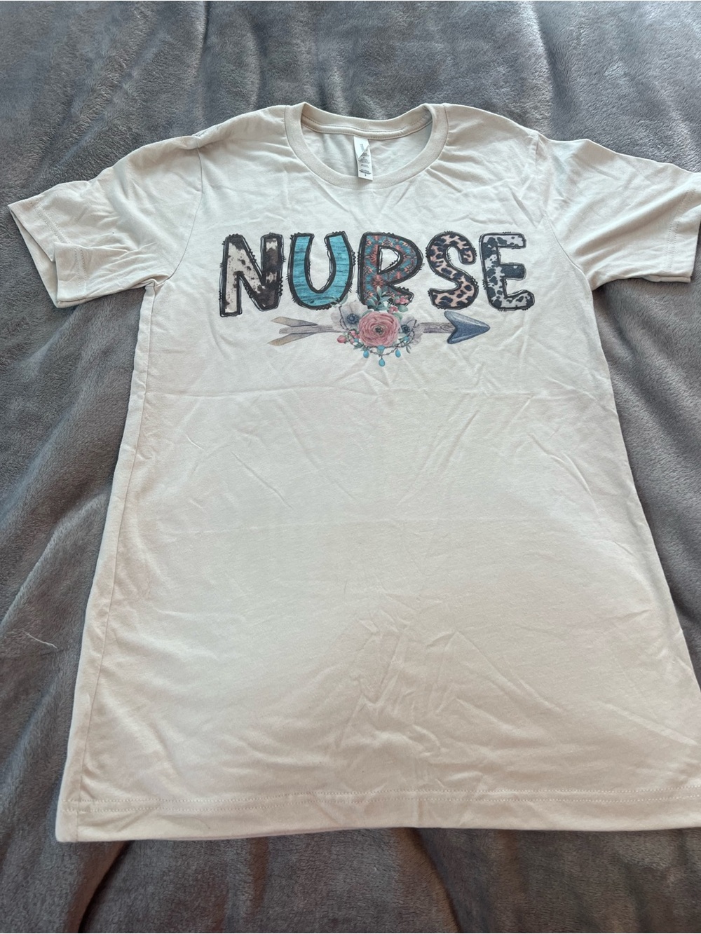 Bella Canvas- Cream Nurse Graphic Tee with Pink and Teal Accents